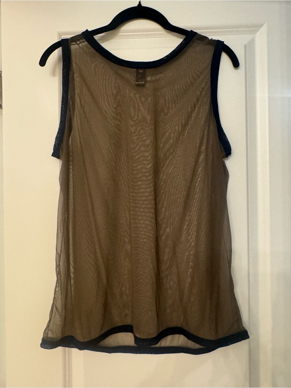 Sheer Olive Mesh Tank with Blue Trim